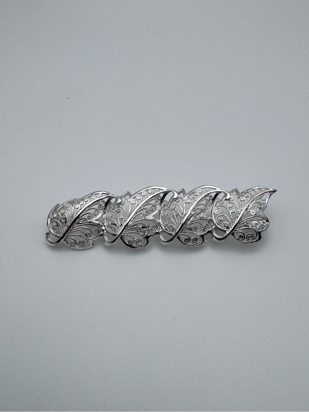 Sterling Silver 925 Vintage Filigree Botanical Leaf Brooch